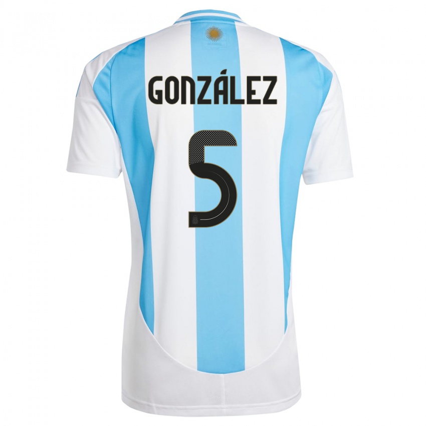 Criança Camisola Argentina Maximiliano Gonzalez #5 Branco Azul Principal 24-26 Camisa