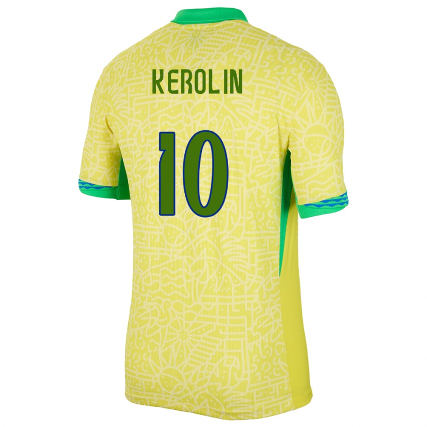 Criança Camisola Brasil Kerolin Nicoli #10 Amarelo Principal 24-26 Camisa