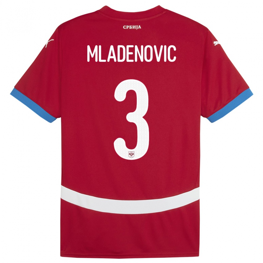 Criança Camisola Sérvia Filip Mladenovic #3 Vermelho Principal 24-26 Camisa