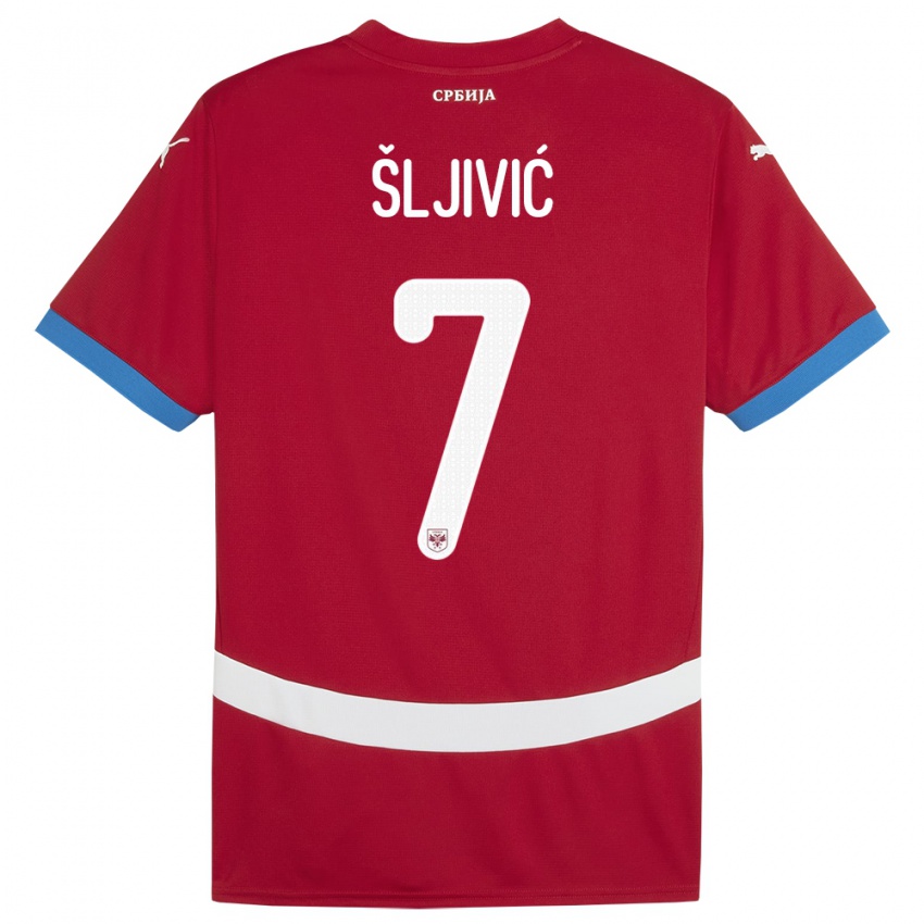 Criança Camisola Sérvia Jovan Sljivic #7 Vermelho Principal 24-26 Camisa