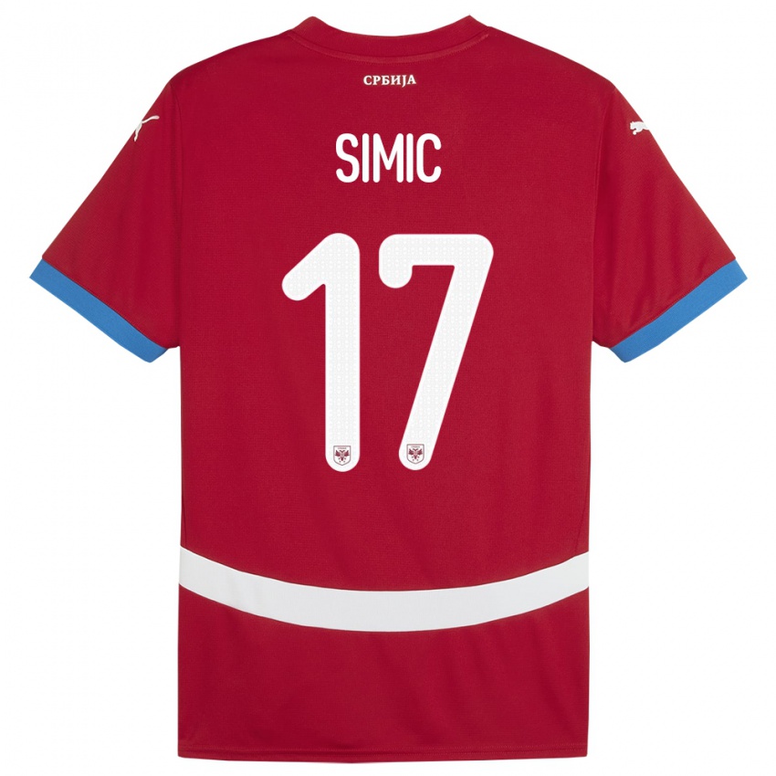 Criança Camisola Sérvia Jan Carlo Simic #17 Vermelho Principal 24-26 Camisa