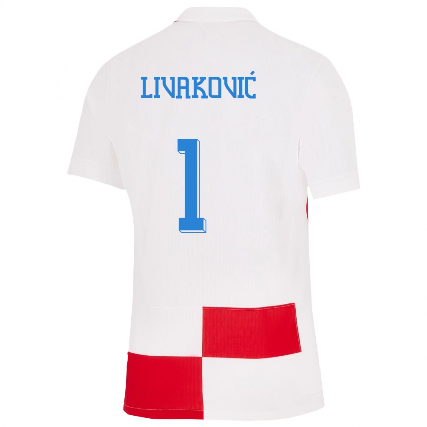 Criança Camisola Croácia Dominik Livakovic #1 Branco Vermelho Principal 24-26 Camisa
