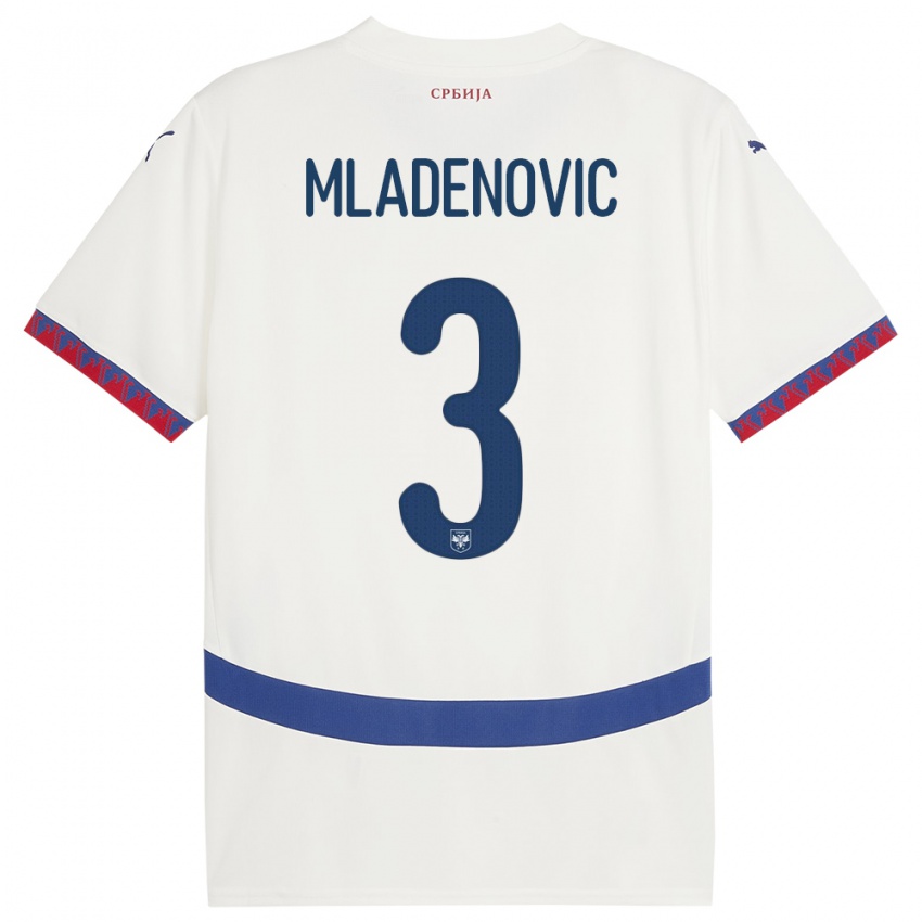 Criança Camisola Sérvia Filip Mladenovic #3 Branco Alternativa 24-26 Camisa