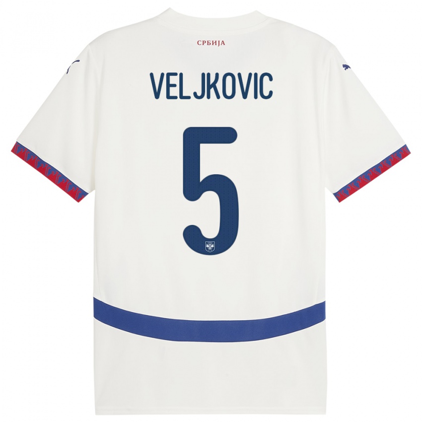 Criança Camisola Sérvia Milos Veljkovic #5 Branco Alternativa 24-26 Camisa