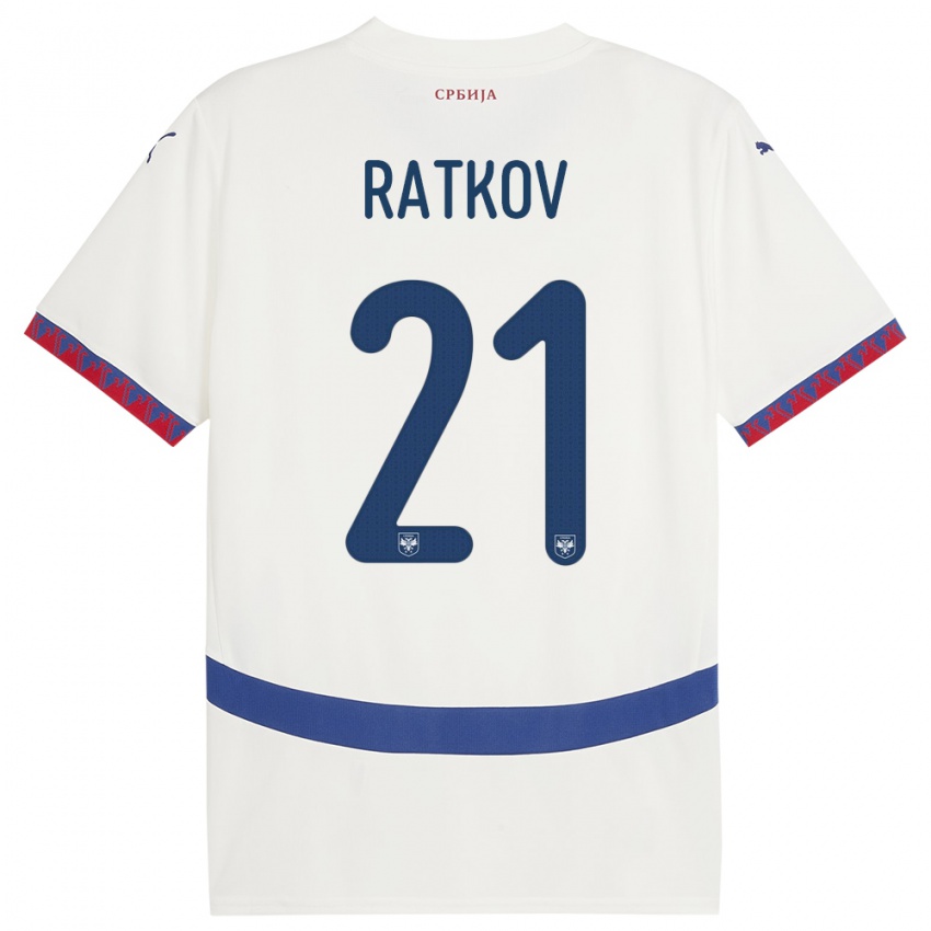 Criança Camisola Sérvia Petar Ratkov #21 Branco Alternativa 24-26 Camisa