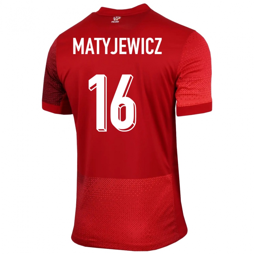 Criança Camisola Polónia Wiktor Matyjewicz #16 Vermelho Alternativa 24-26 Camisa