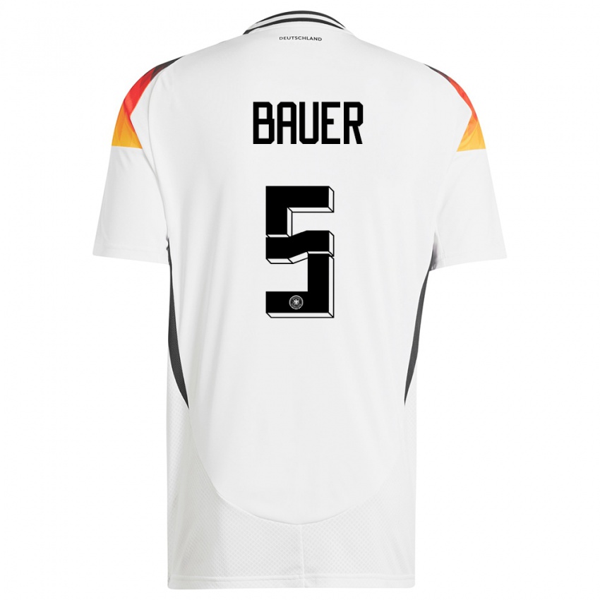 Homem Camisola Alemanha Maximilian Bauer #5 Branco Principal 24-26 Camisa