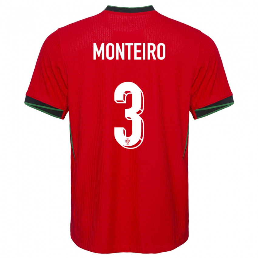 Homem Camisola Portugal Diogo Monteiro #3 Vermelho Principal 24-26 Camisa