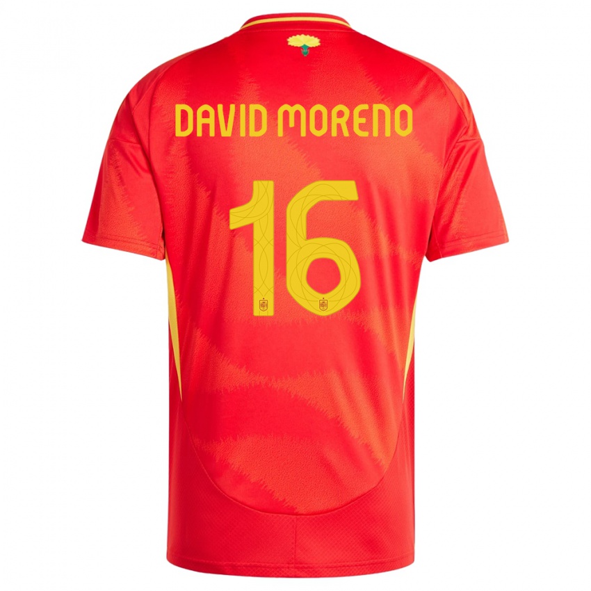Homem Camisola Espanha Antonio David Moreno #16 Vermelho Principal 24-26 Camisa