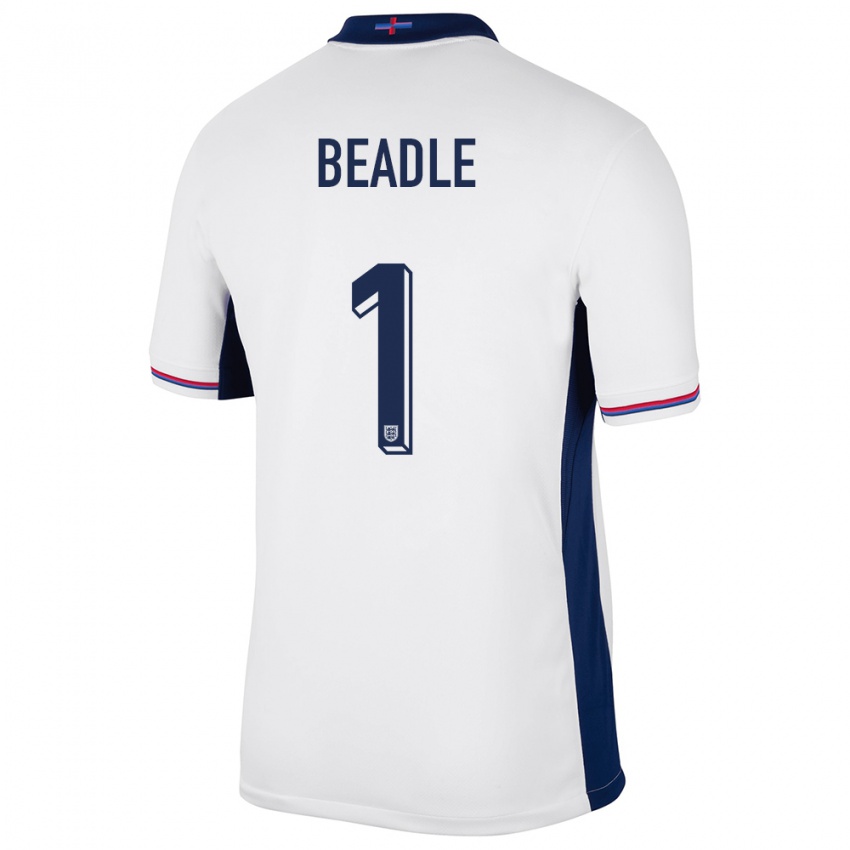 Homem Camisola Inglaterra James Beadle #1 Branco Principal 24-26 Camisa