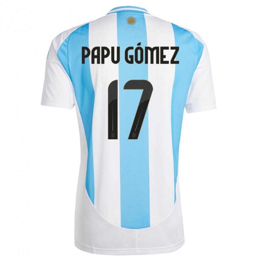 Homem Camisola Argentina Papu Gomez #17 Branco Azul Principal 24-26 Camisa