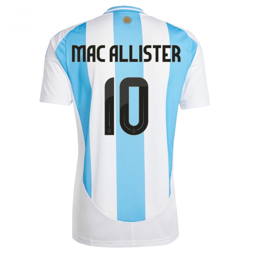 Homem Camisola Argentina Alexis Mac Allister #10 Branco Azul Principal 24-26 Camisa