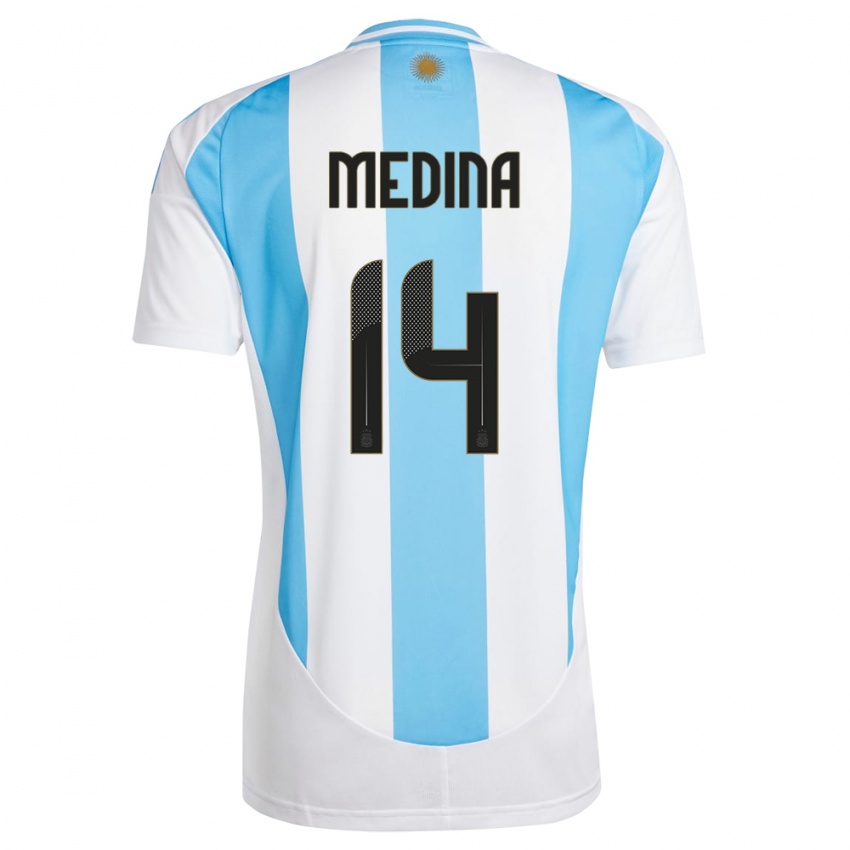 Homem Camisola Argentina Facundo Medina #16 Branco Azul Principal 24-26 Camisa