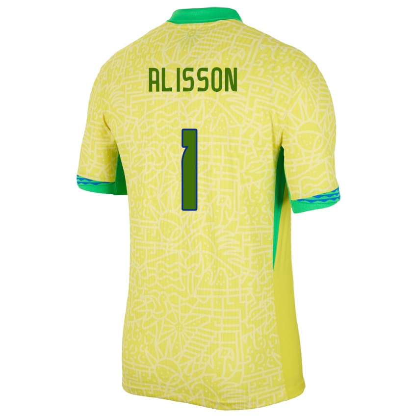 Homem Camisola Brasil Alisson #1 Amarelo Principal 24-26 Camisa