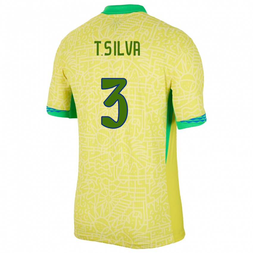 Homem Camisola Brasil Thiago Silva #3 Amarelo Principal 24-26 Camisa