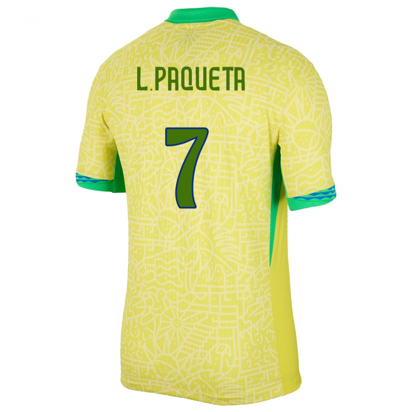 Homem Camisola Brasil Lucas Paqueta #7 Amarelo Principal 24-26 Camisa