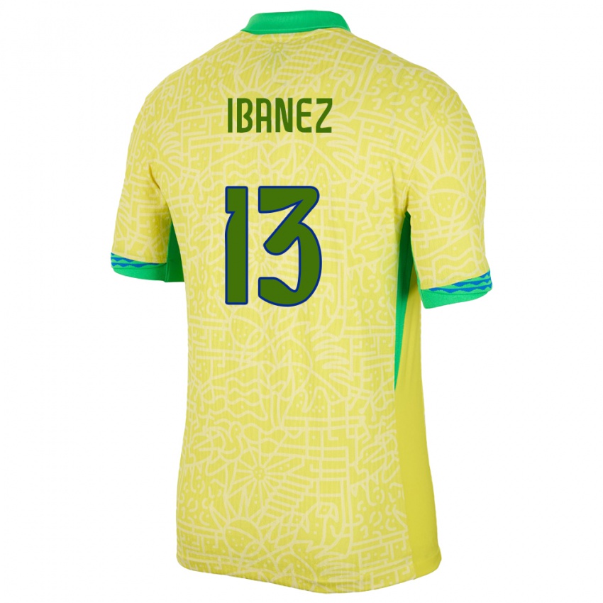 Homem Camisola Brasil Roger Ibanez #13 Amarelo Principal 24-26 Camisa