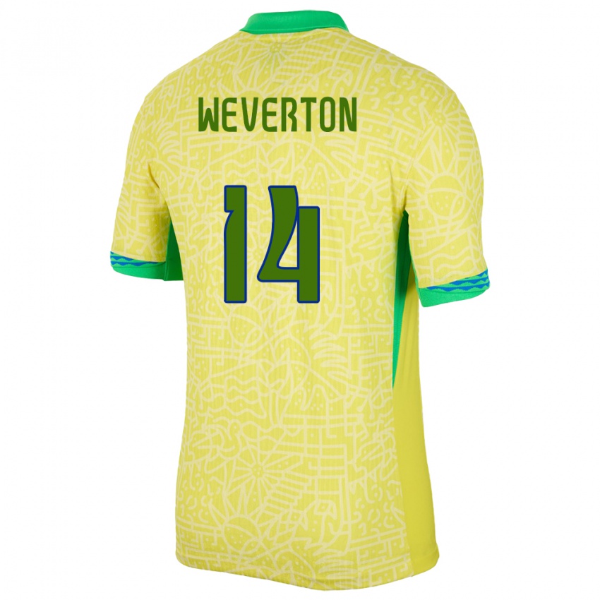Homem Camisola Brasil Weverton #14 Amarelo Principal 24-26 Camisa