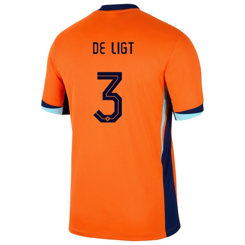 Homem Camisola Países Baixos Matthijs De Ligt #3 Laranja Principal 24-26 Camisa