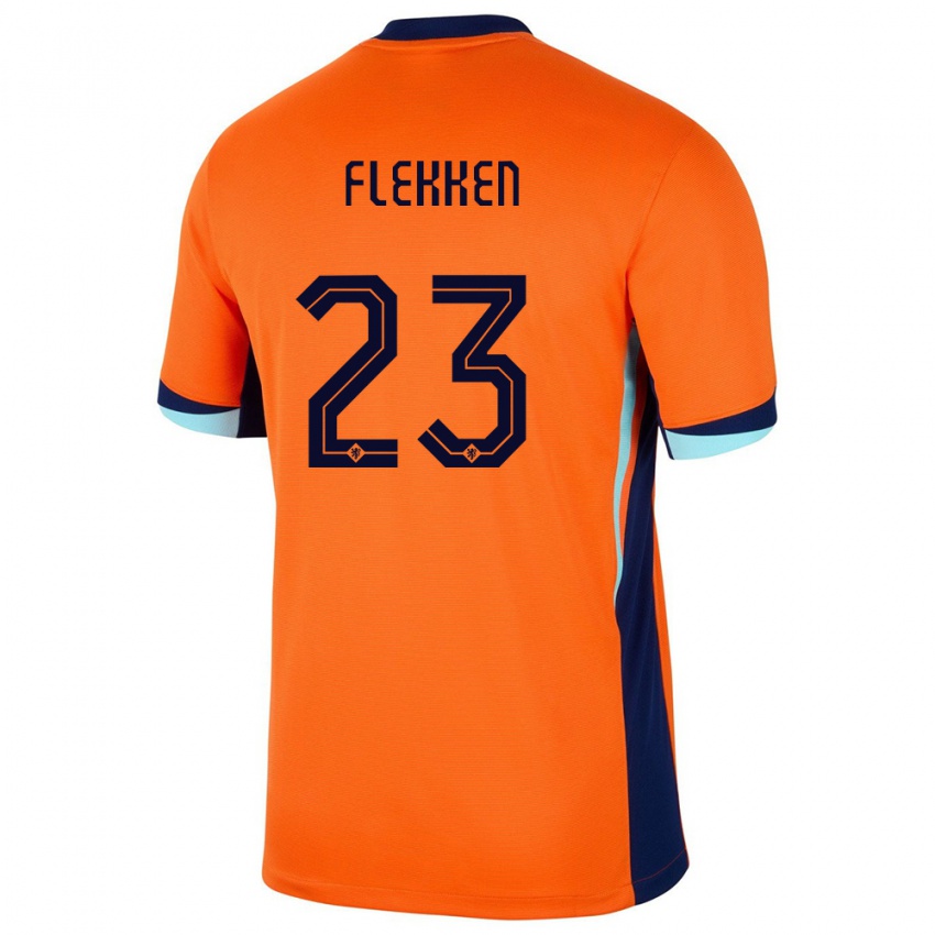 Homem Camisola Países Baixos Mark Flekken #23 Laranja Principal 24-26 Camisa