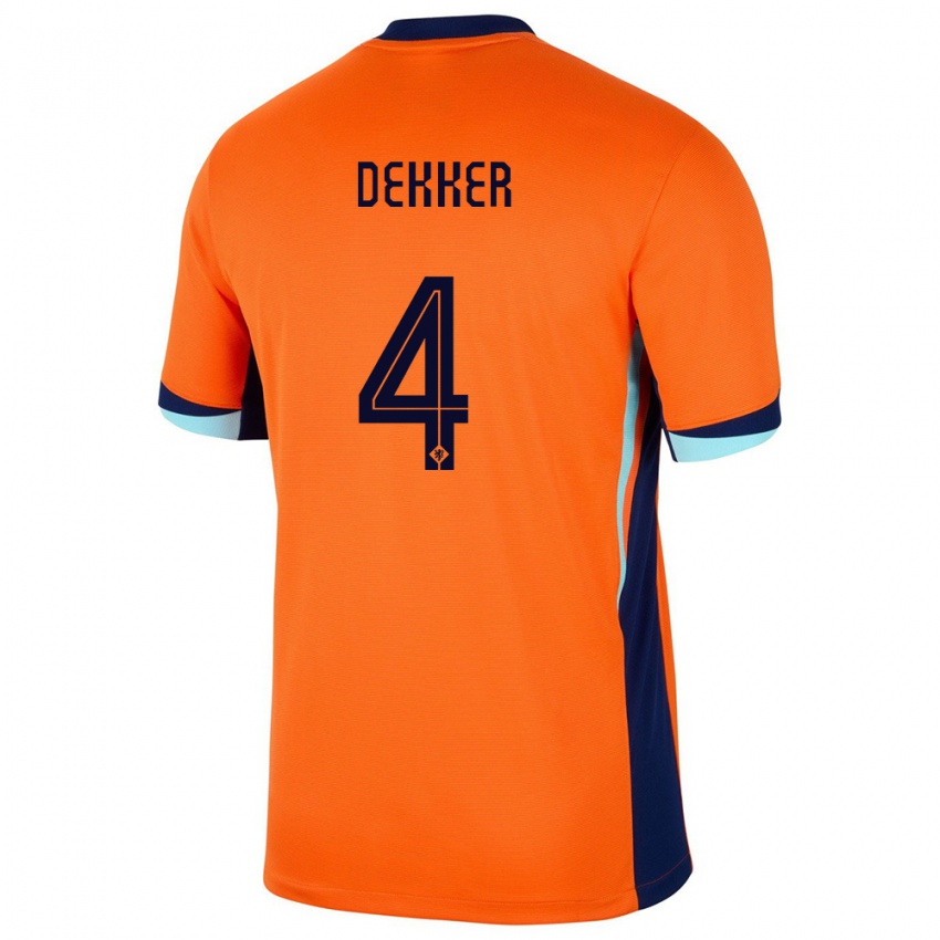 Homem Camisola Países Baixos Maxim Dekker #4 Laranja Principal 24-26 Camisa