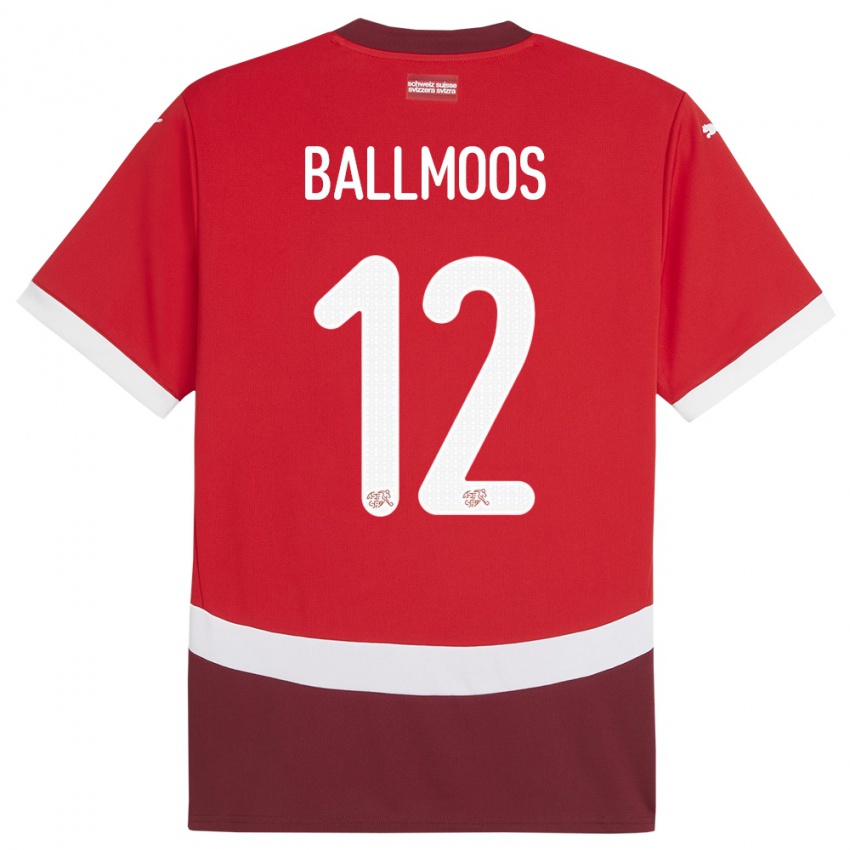 Homem Camisola Suiça David Von Ballmoos #12 Vermelho Principal 24-26 Camisa