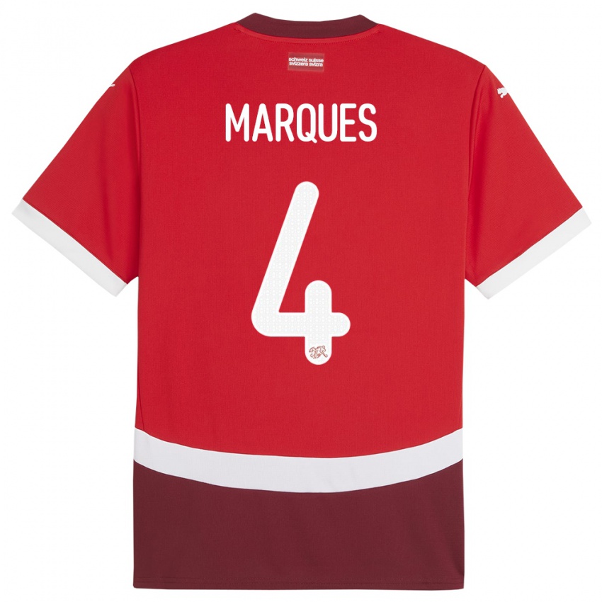 Homem Camisola Suiça Christian Marques #4 Vermelho Principal 24-26 Camisa