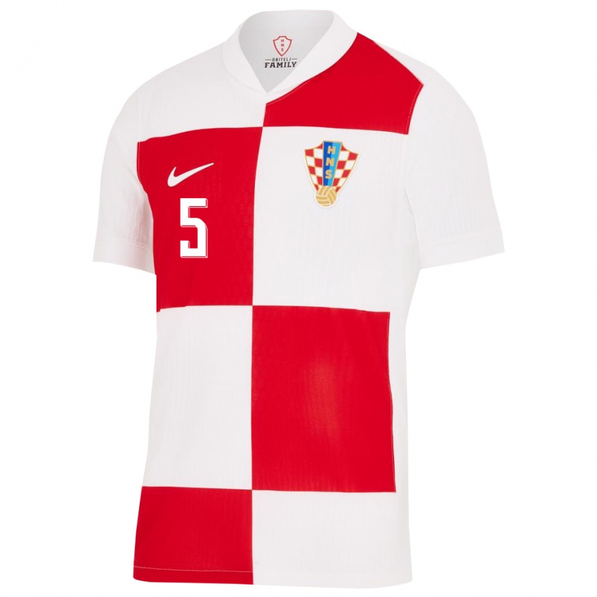 Homem Camisola Croácia Maro Katinic #5 Branco Vermelho Principal 24-26 Camisa