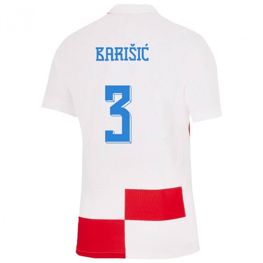 Homem Camisola Croácia Borna Barisic #3 Branco Vermelho Principal 24-26 Camisa