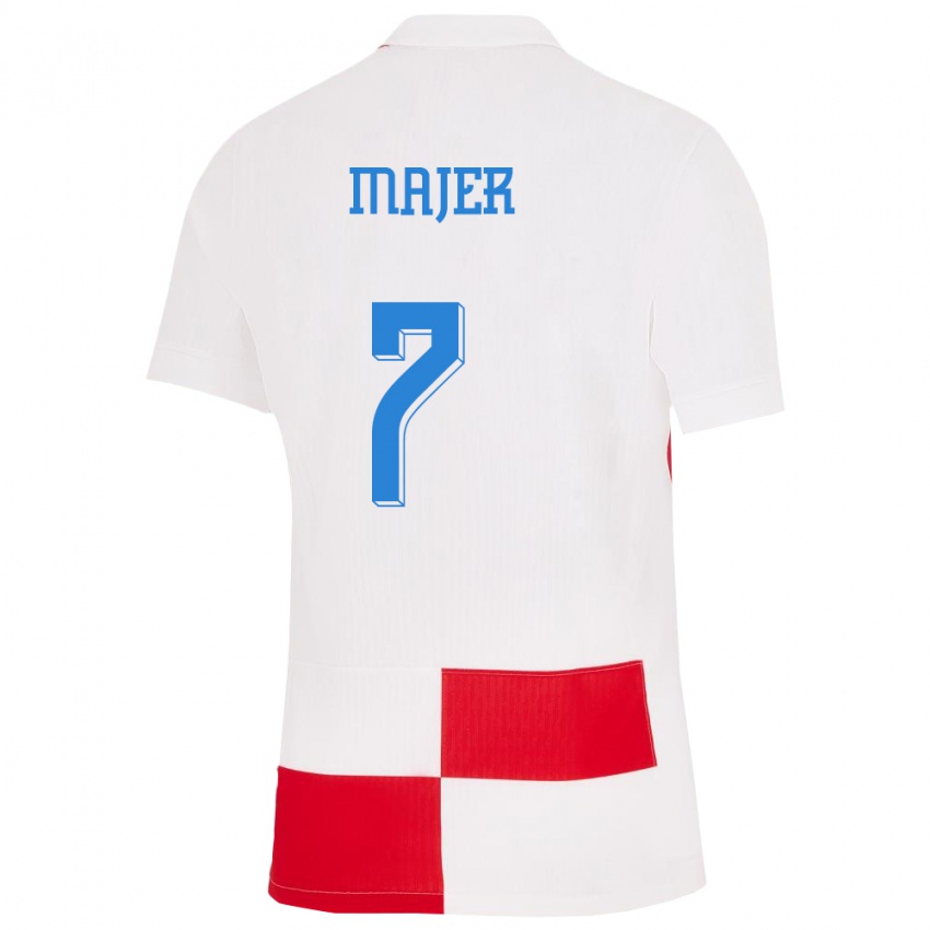 Homem Camisola Croácia Lovro Majer #7 Branco Vermelho Principal 24-26 Camisa