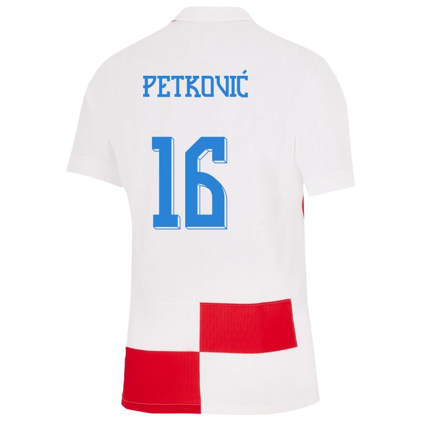 Homem Camisola Croácia Bruno Petkovic #16 Branco Vermelho Principal 24-26 Camisa