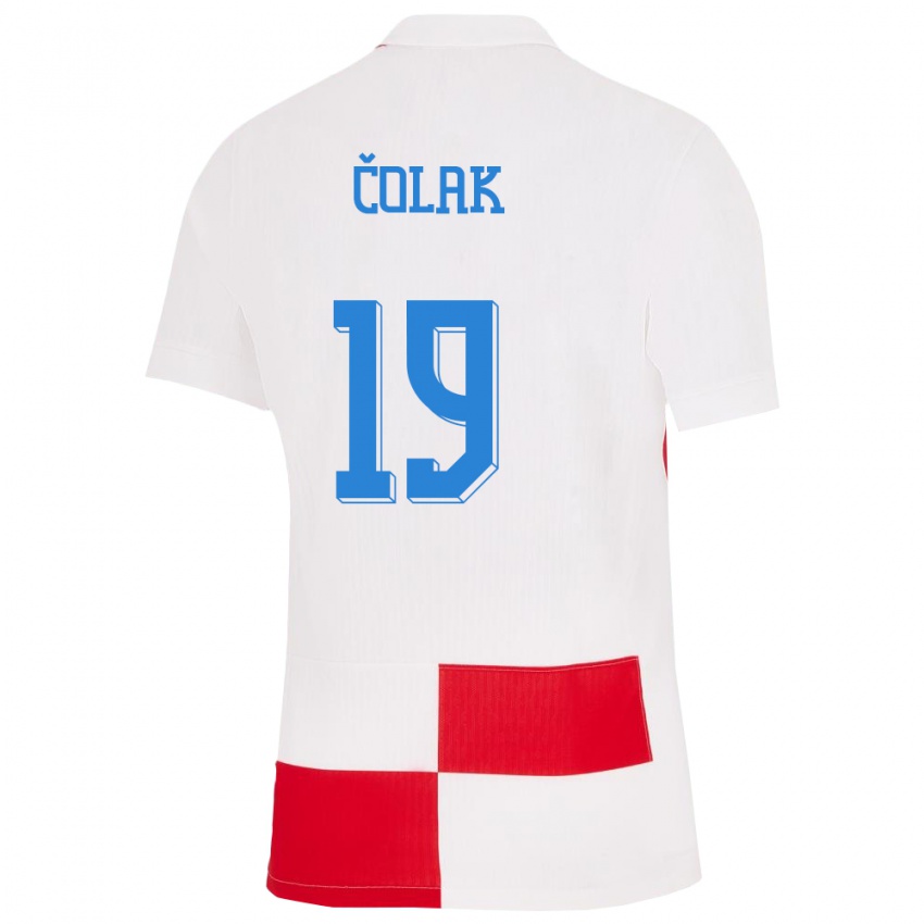 Homem Camisola Croácia Antonio Colak #19 Branco Vermelho Principal 24-26 Camisa