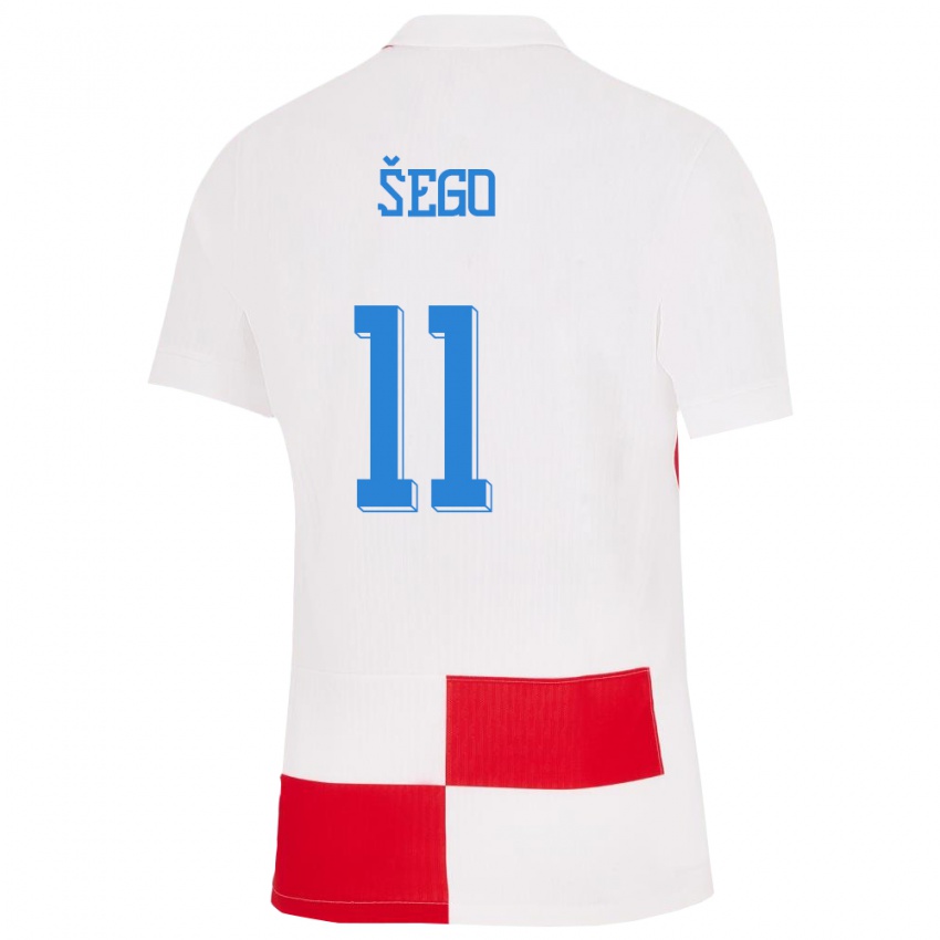 Homem Camisola Croácia Michele Sego #11 Branco Vermelho Principal 24-26 Camisa
