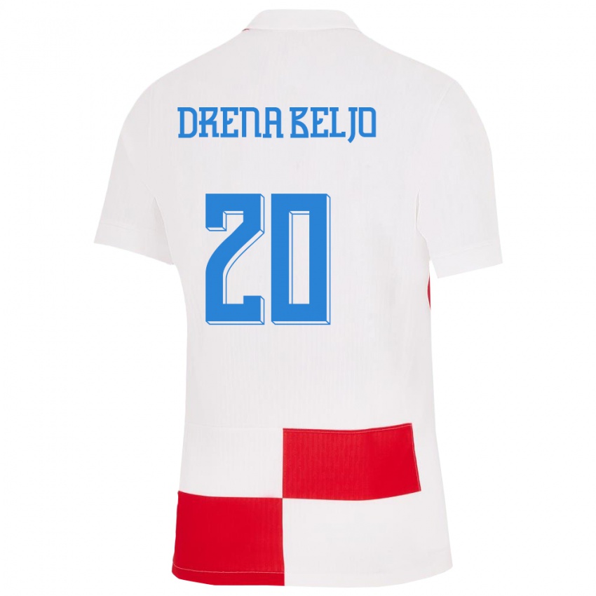 Homem Camisola Croácia Dion Drena Beljo #20 Branco Vermelho Principal 24-26 Camisa