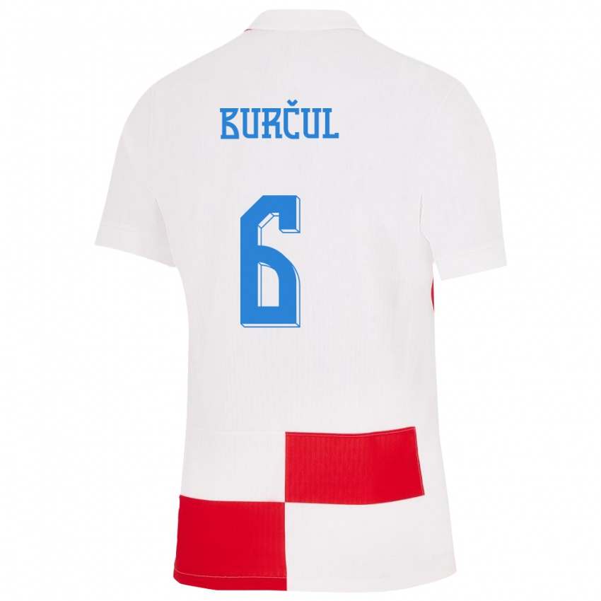 Homem Camisola Croácia Bruno Burcul #6 Branco Vermelho Principal 24-26 Camisa