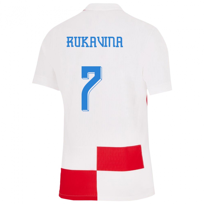 Homem Camisola Croácia Gabriel Rukavina #7 Branco Vermelho Principal 24-26 Camisa