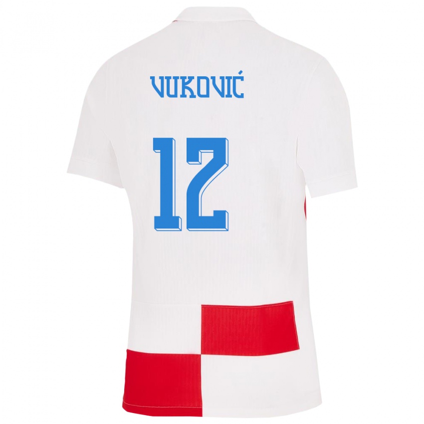 Homem Camisola Croácia Ante Vukovic #12 Branco Vermelho Principal 24-26 Camisa