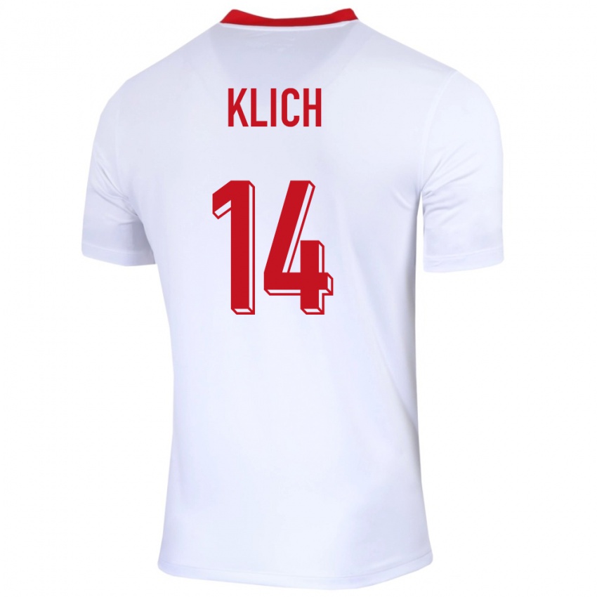 Homem Camisola Polónia Mateusz Klich #14 Branco Principal 24-26 Camisa