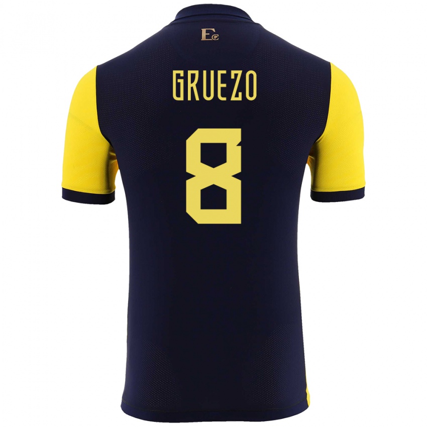 Homem Camisola Equador Carlos Gruezo #8 Amarelo Principal 24-26 Camisa