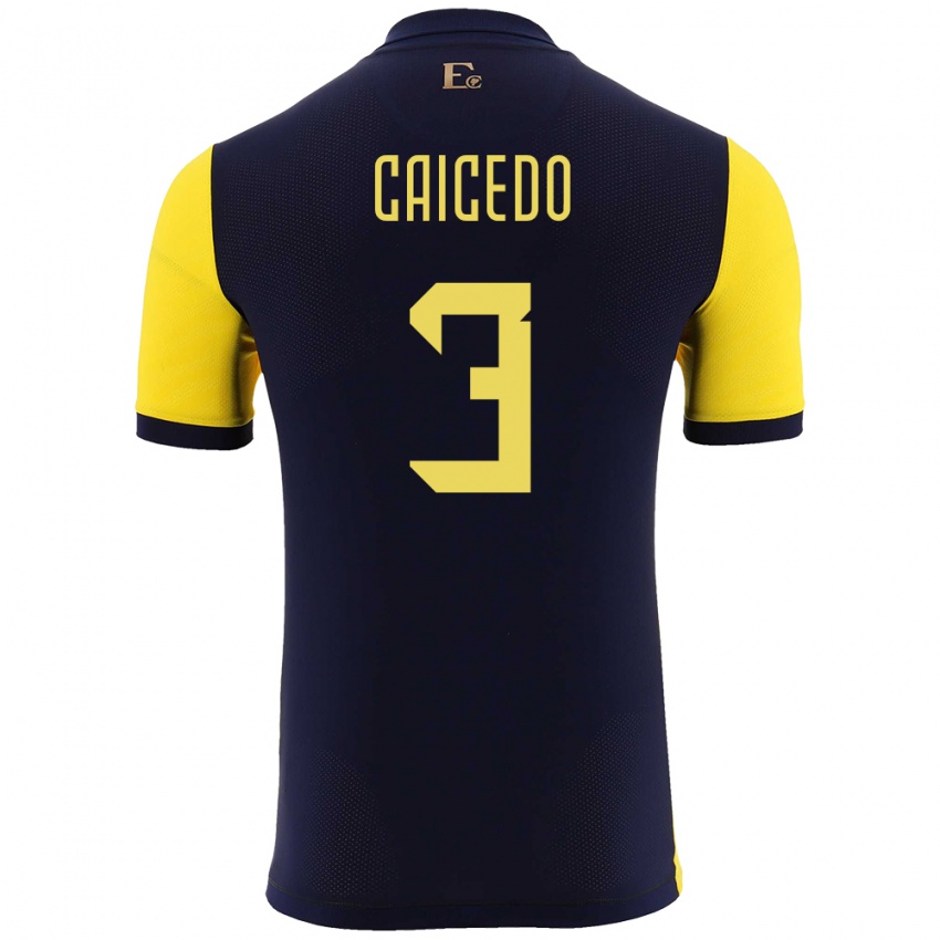 Homem Camisola Equador Jessy Caicedo #3 Amarelo Principal 24-26 Camisa