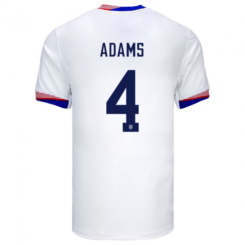 Homem Camisola Estados Unidos Tyler Adams #4 Branco Principal 24-26 Camisa