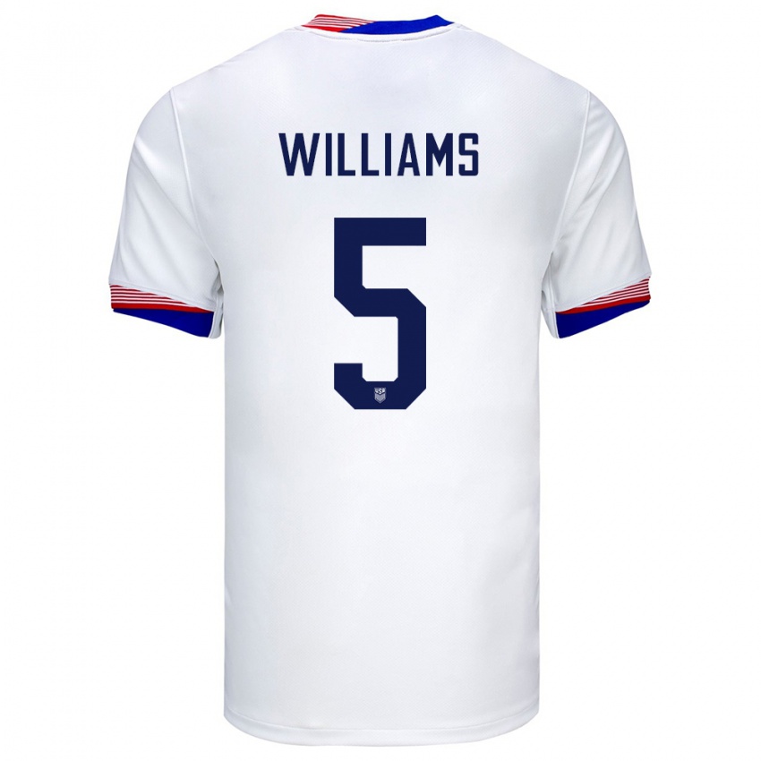 Homem Camisola Estados Unidos Thomas Williams #5 Branco Principal 24-26 Camisa