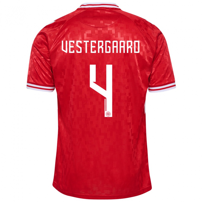 Homem Camisola Dinamarca Jannik Vestergaard #4 Vermelho Principal 24-26 Camisa