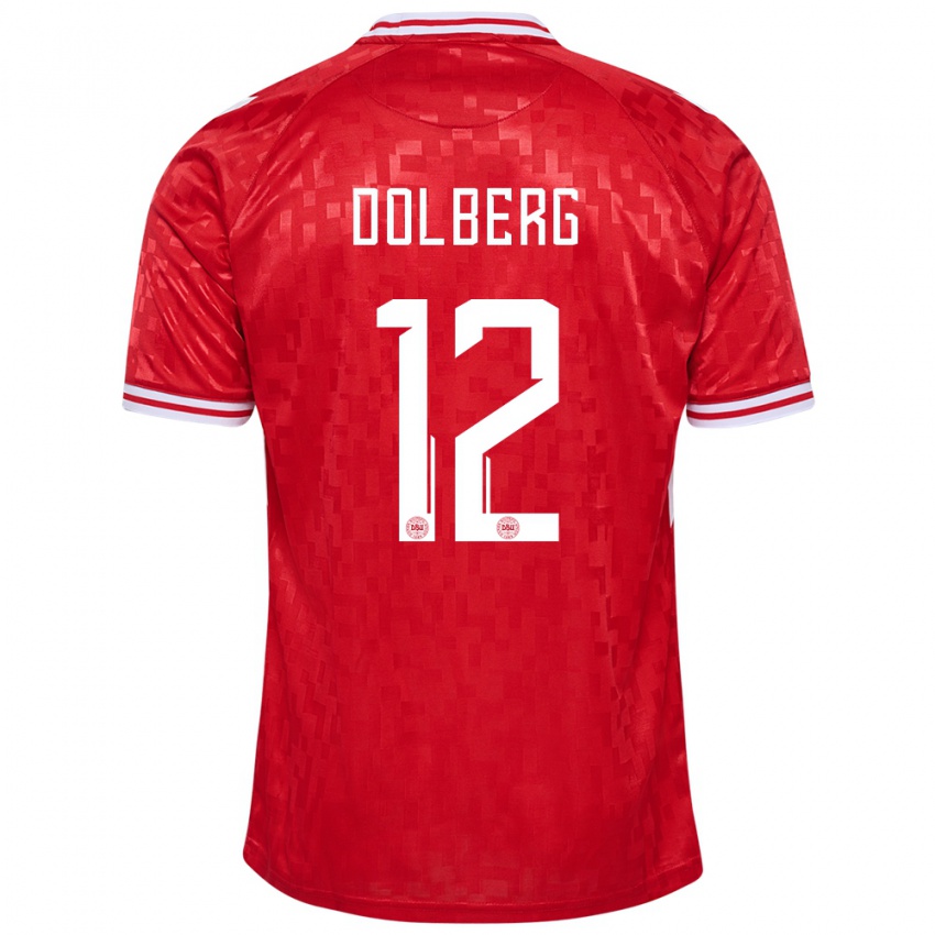 Homem Camisola Dinamarca Kasper Dolberg #12 Vermelho Principal 24-26 Camisa