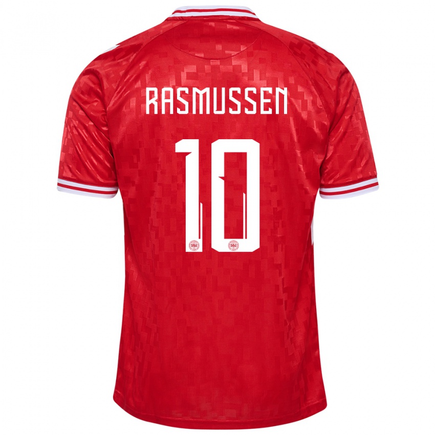 Homem Camisola Dinamarca Christian Rasmussen #10 Vermelho Principal 24-26 Camisa