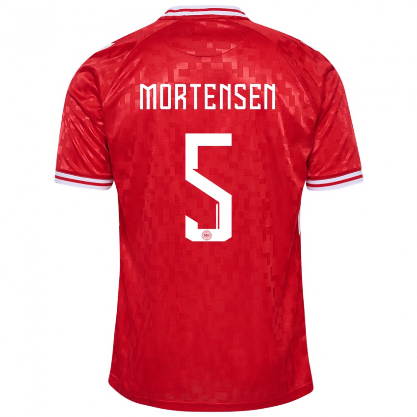 Homem Camisola Dinamarca Gustav Mortensen #5 Vermelho Principal 24-26 Camisa