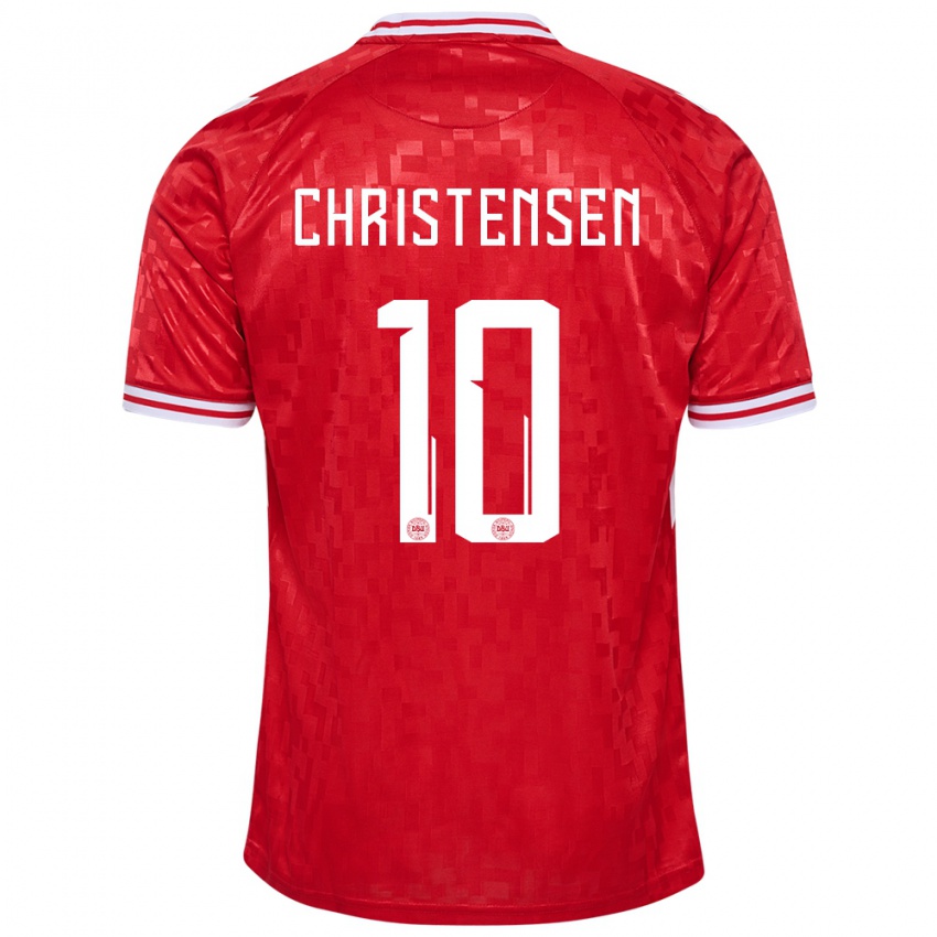 Homem Camisola Dinamarca Gustav Christensen #10 Vermelho Principal 24-26 Camisa