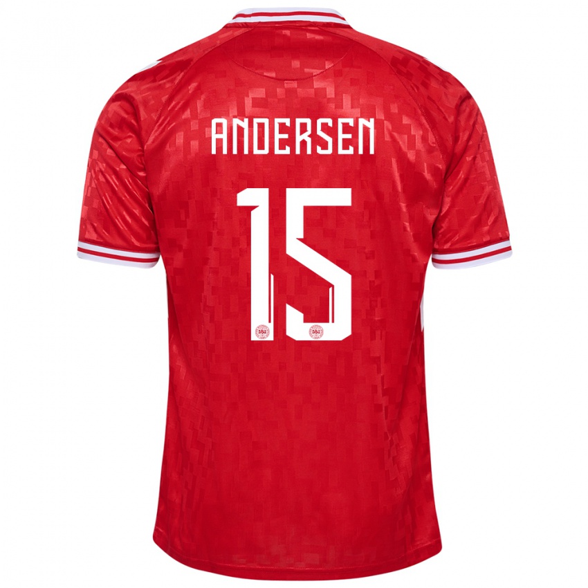 Homem Camisola Dinamarca Jacob Andersen #15 Vermelho Principal 24-26 Camisa