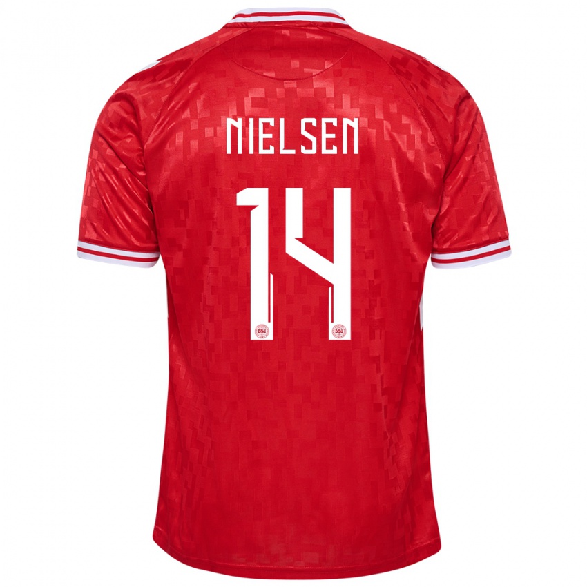 Homem Camisola Dinamarca Julius Nielsen #14 Vermelho Principal 24-26 Camisa