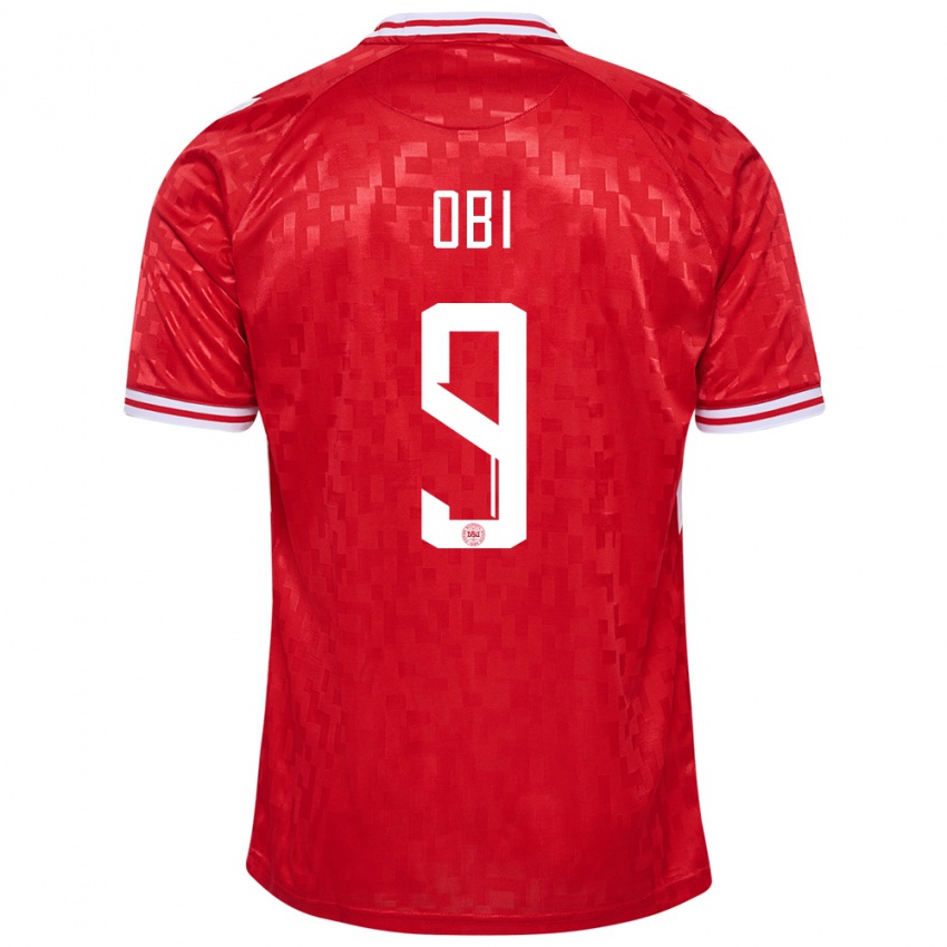 Homem Camisola Dinamarca Chido Obi #9 Vermelho Principal 24-26 Camisa